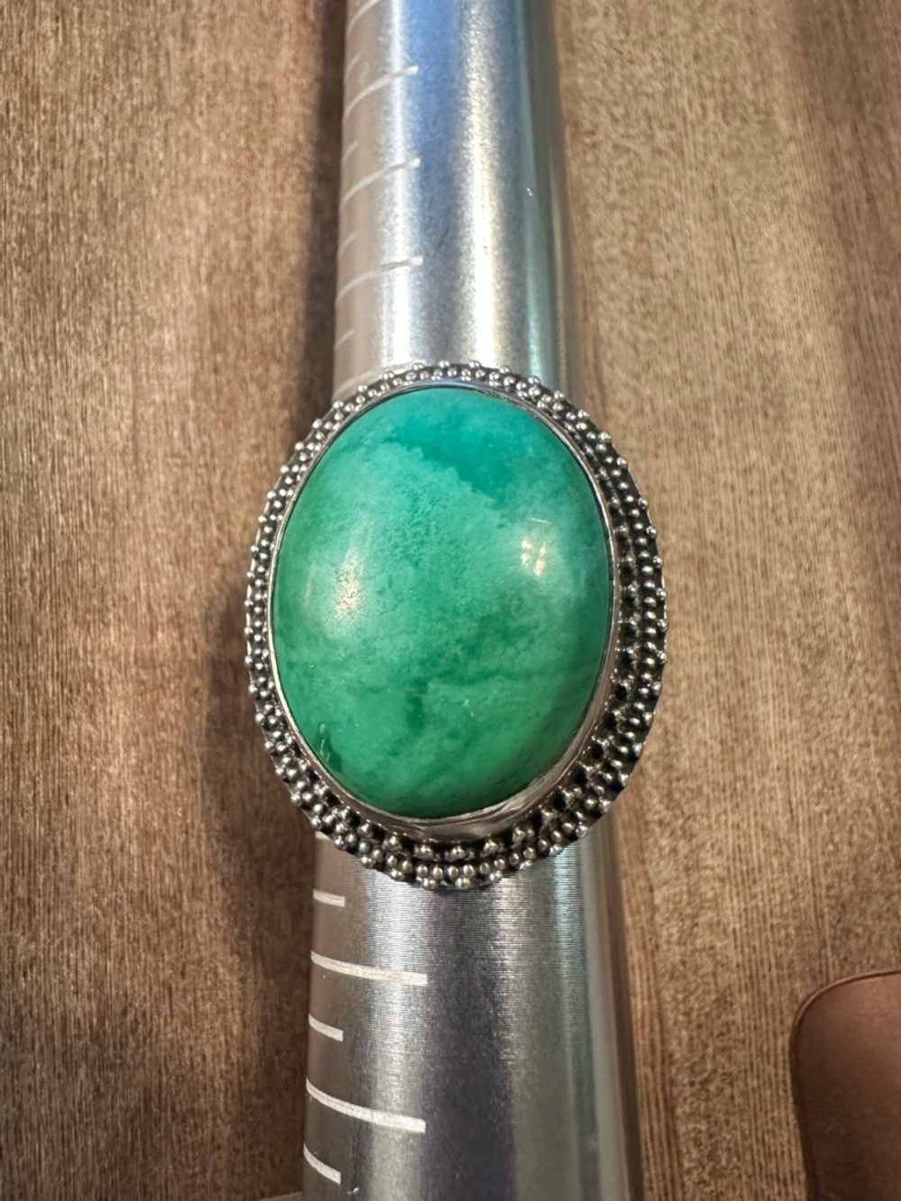 Oval Green Stone Silver Ring